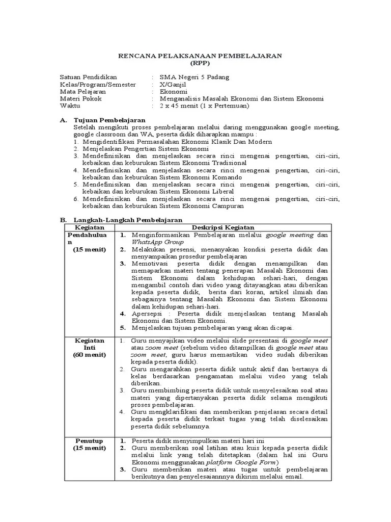 Struktur organisasi sman 5 padangtahun pelajaran 2020 /2021 kepala sekolah dra. Rpp Daring Ekonomi Pertemuan 8 Pdf