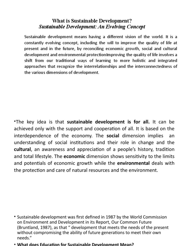 Understanding Sustainable Development: An Evolving Concept Focused On Improving Quality Of Life ...