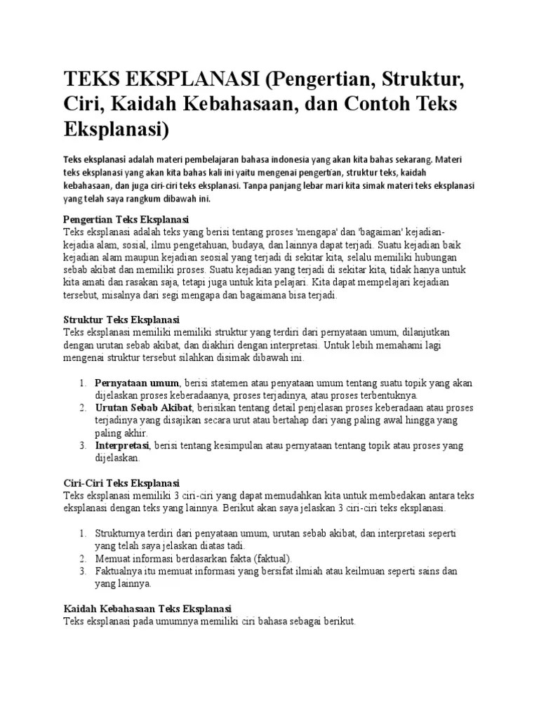 Salah satu ciri teks prosedur yaitu mengunakan kalimat perintah,. Teks Eksplanasi Pdf