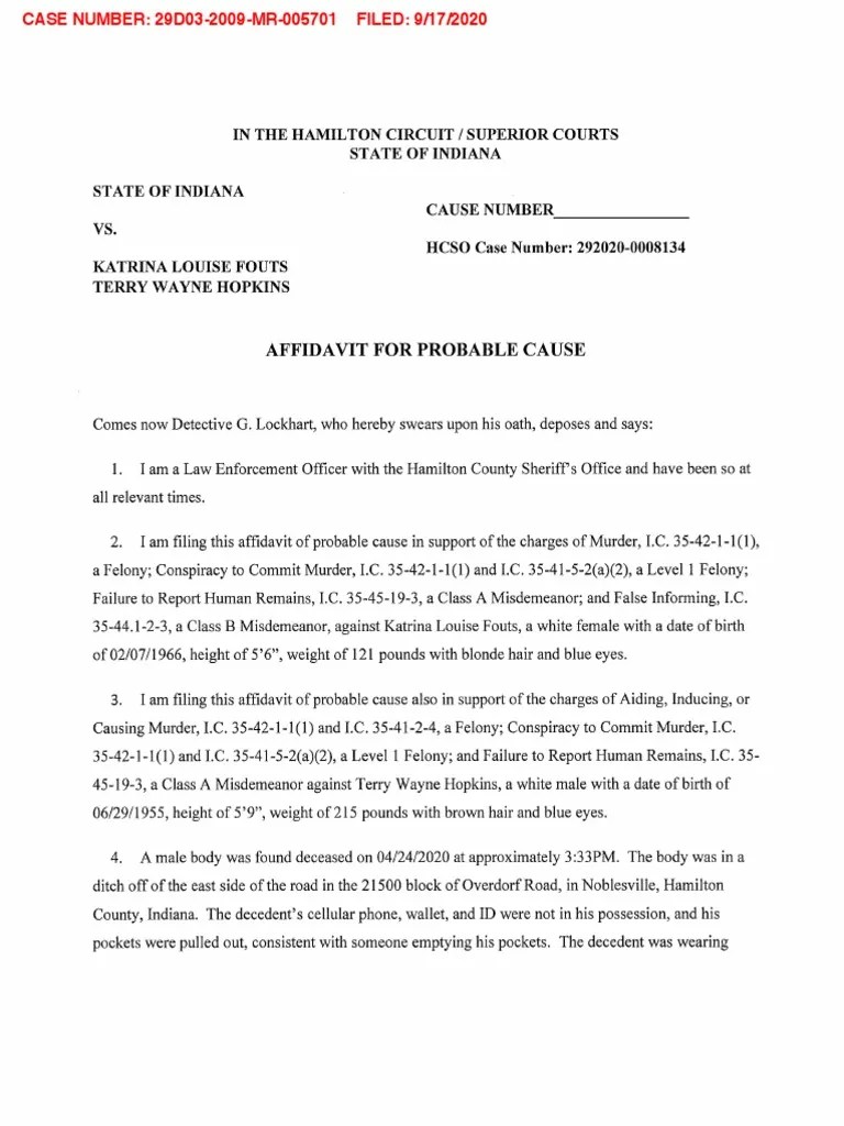 Probable Cause Affidavit In David Fouts Case | PDF | Dna Profiling | Toxicity