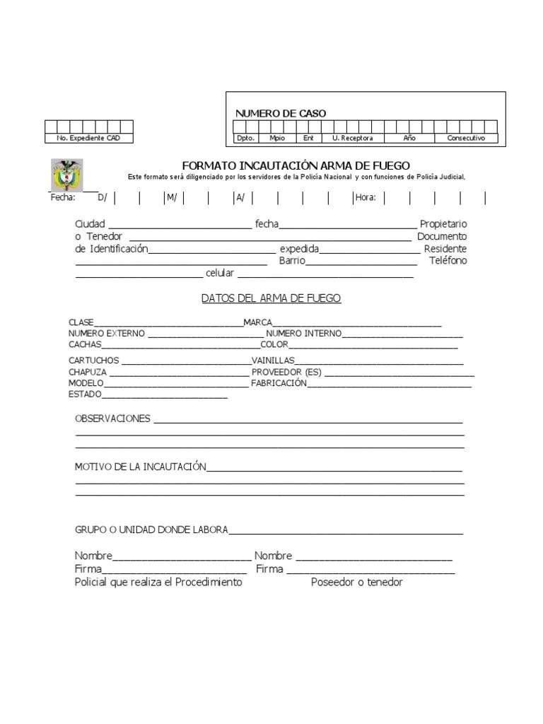 Formato Incautacion Arma De Fuego | PDF