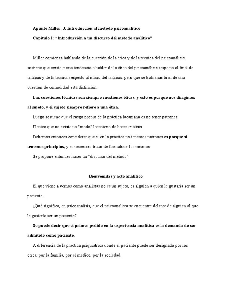 Apunte Miller, J. Introducción Al Método Psicoanalítico. Cap. I - II | PDF | Psicoanálisis ...