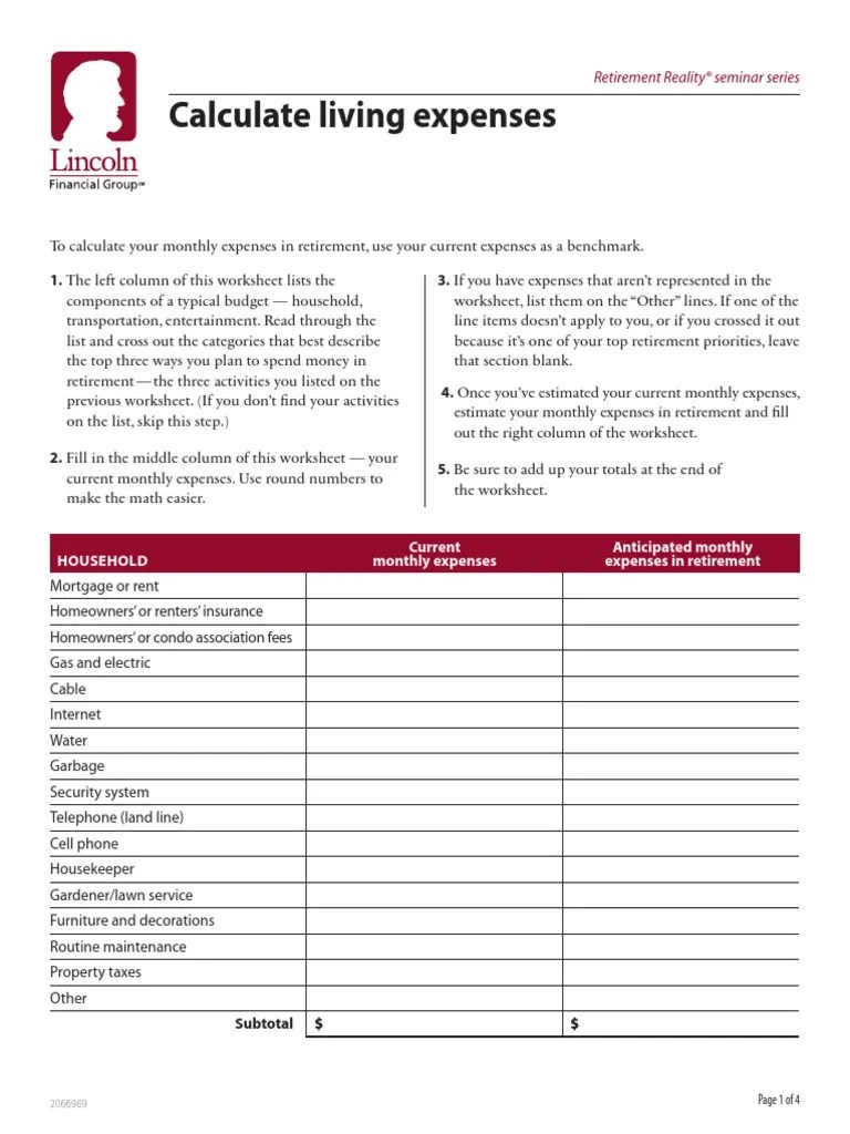 There are a few simple things you can do to make planning for the future easier. Calculating Living Expenses Pdf Retirement Worksheet