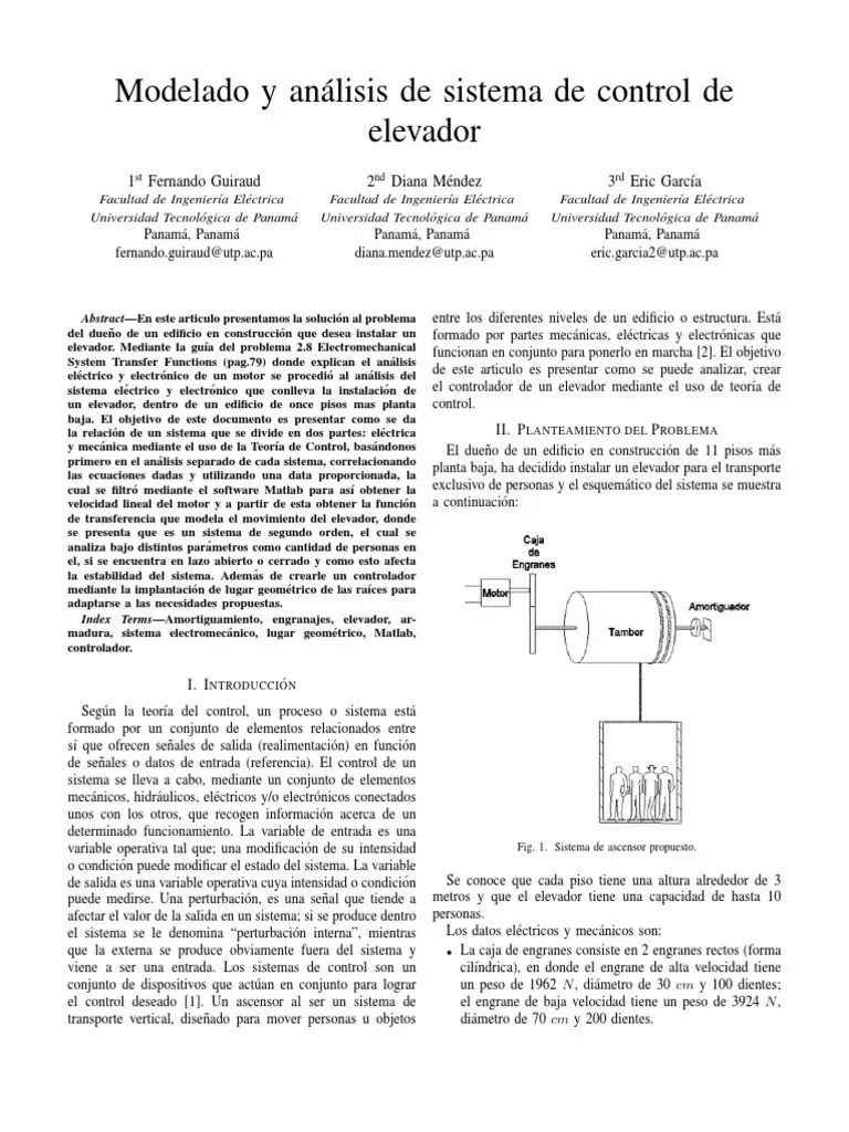 Modelado Y Análisis De Sistema De Control De Elevador | PDF | Ascensor | Engranaje