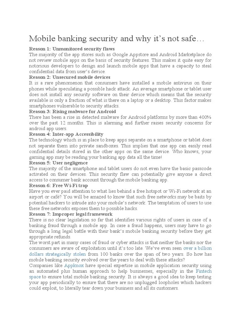 Mobile Banking Security And Why It | PDF | Mobile App | Android ...