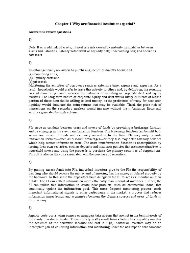 Financial Institutions Management - Chapter 1 Solutions | PDF | Market ...
