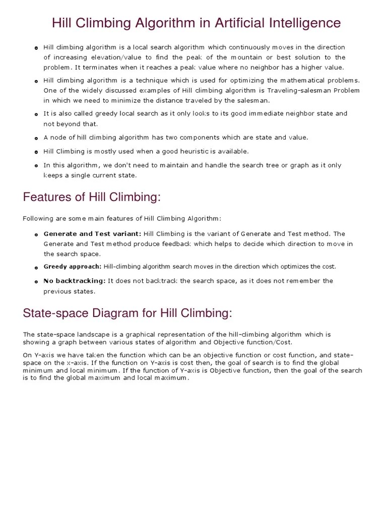 Hill Climbing Algorithm In AI | PDF | Mathematical Optimization ...