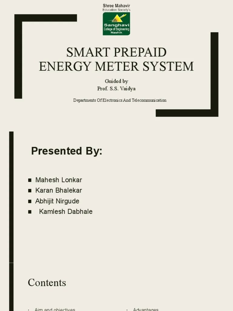 Smart Prepaid Energy Meter System: Guided By Prof. S.S. Vaidya | PDF ...