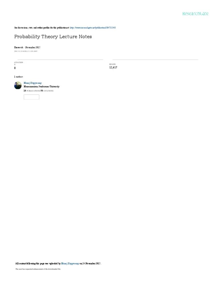 Probability Theory - I Basics | PDF | Probability | Statistics