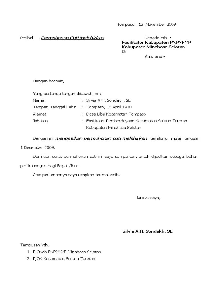 Jika anda membutuhkan surat izin cuti ini silahkan dimodifikasi untuk. contoh-surat-izin-cuti-melahirkan