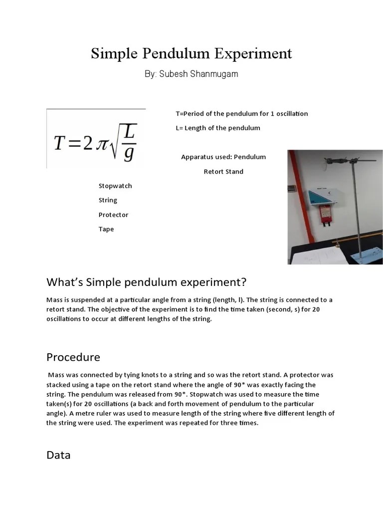 Simple Pendulum Experiment | PDF | Pendulum | Oscillation