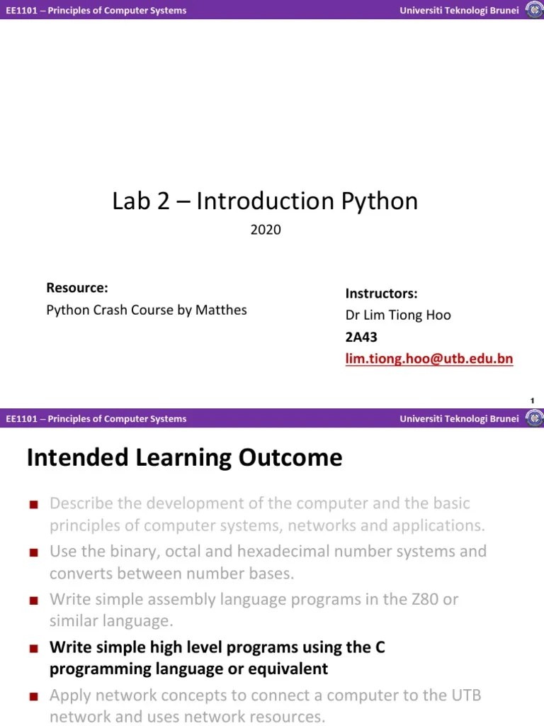 Lab 2 - Introduction To Python Programming PDF | PDF | Computer Program ...
