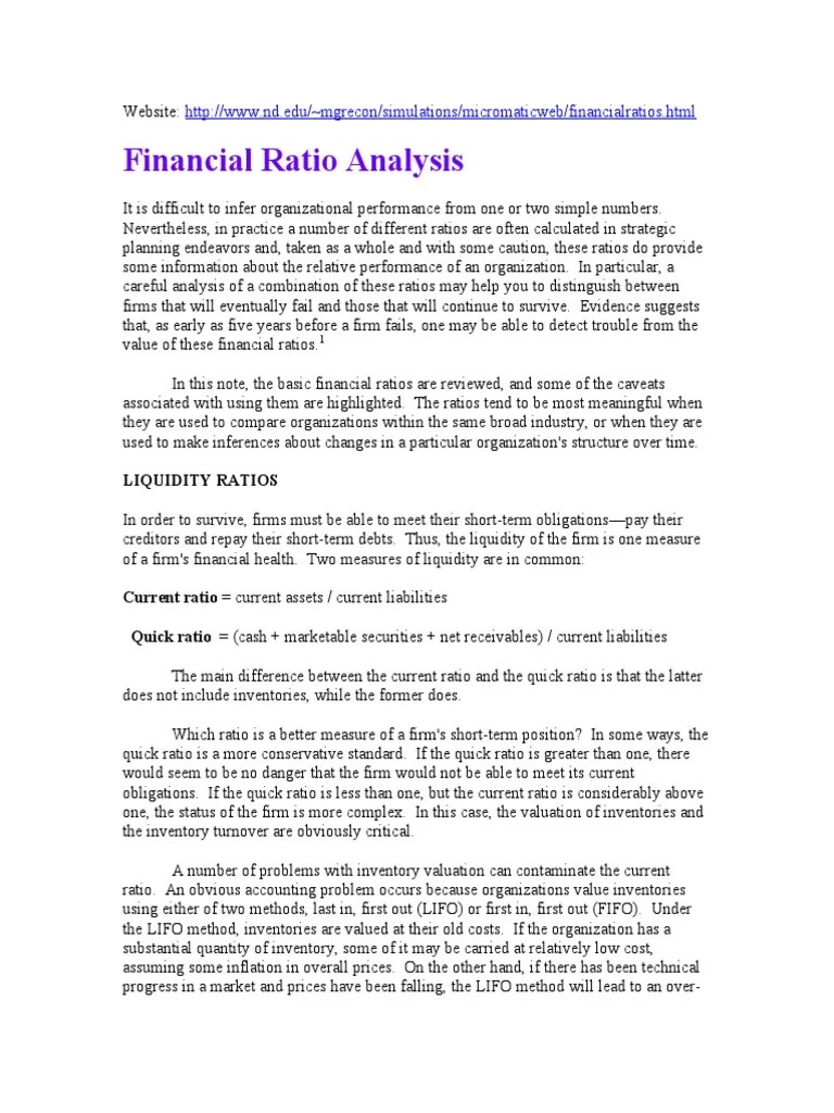 Financial Ratio Analysis Explaination | PDF | Inventory | Mergers And Acquisitions