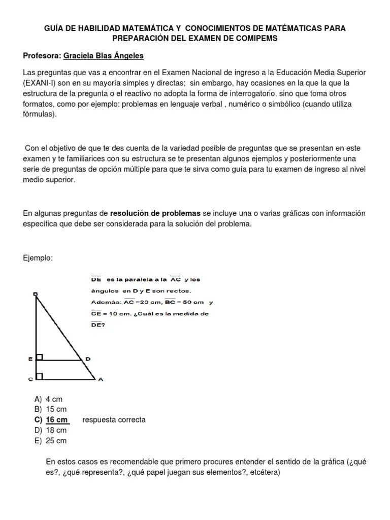 Guía De Matemáticas III Para Apoyo Del Examen De COMIPEMS | Descargar Gratis PDF | Prueba ...