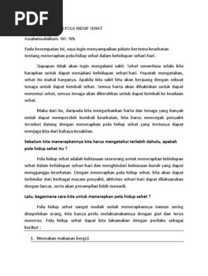 Dapat kalian lakukan untuk menjaga agar tubuh tetap sehat diantaranya adalah menjaha pola makan, . Pidato Kesehatan Pola Hidup Sehat Pdf