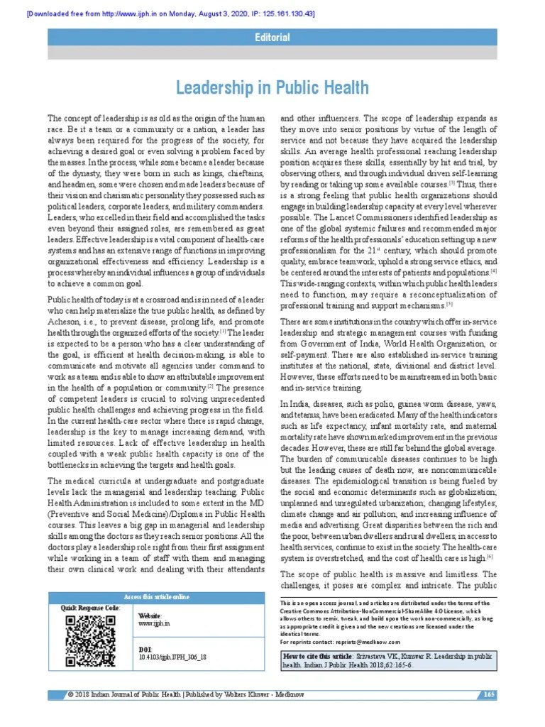 Leadership In Public Health | PDF | Leadership | Public Health