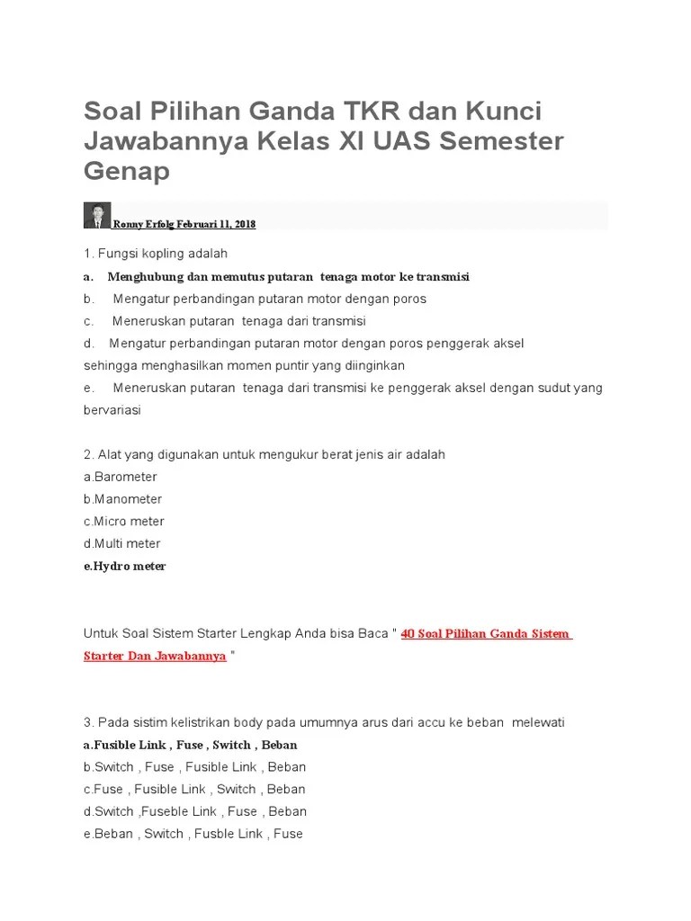 Bahasa indonesia untuk sma/ma kelas xi. Soal Pilihan Ganda Tkr Dan Kunci Jawabannya Kelas Xi Uas Semester Genap Pdf