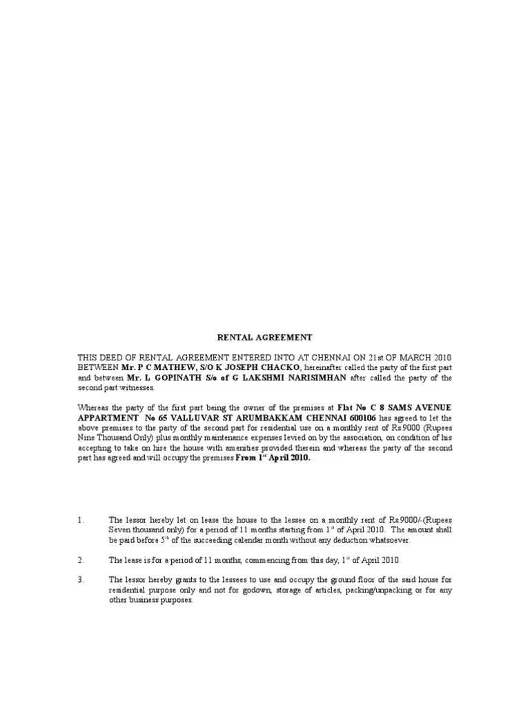 rental agreement lease civil law common law free 30 day trial