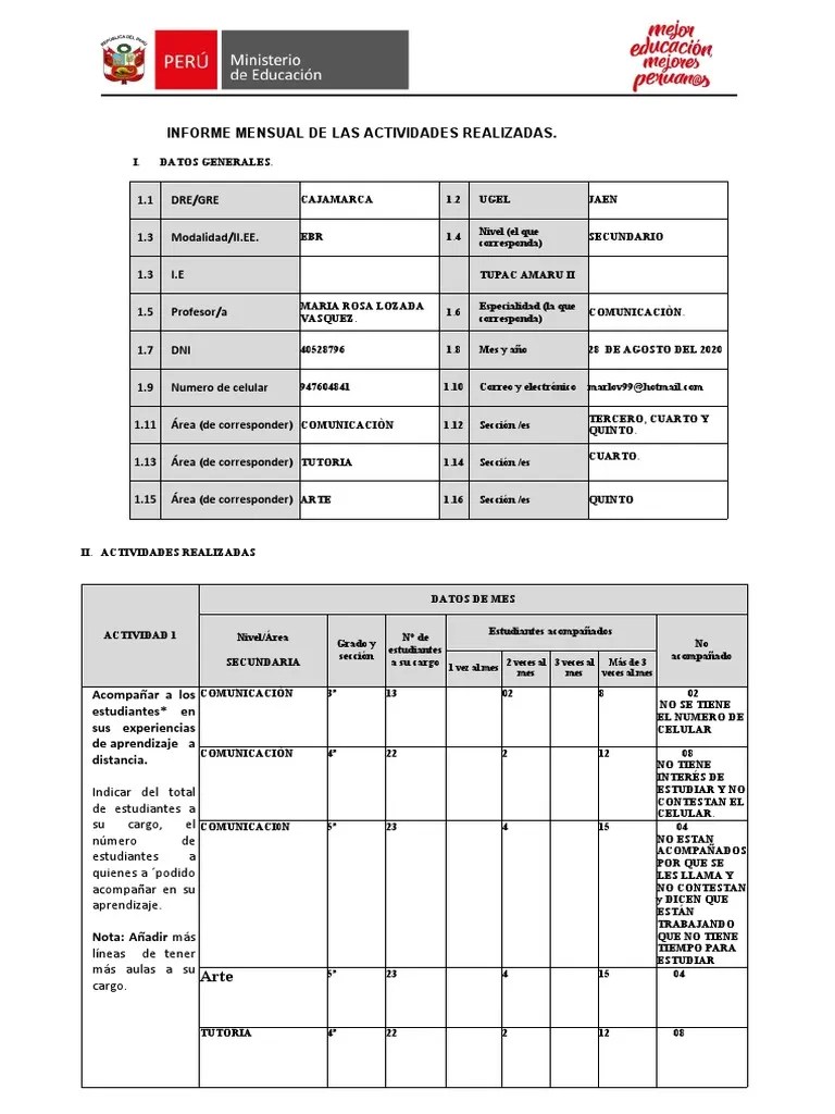 Informe Mes De Agosto. Comun | PDF | Evaluación | Aprendizaje