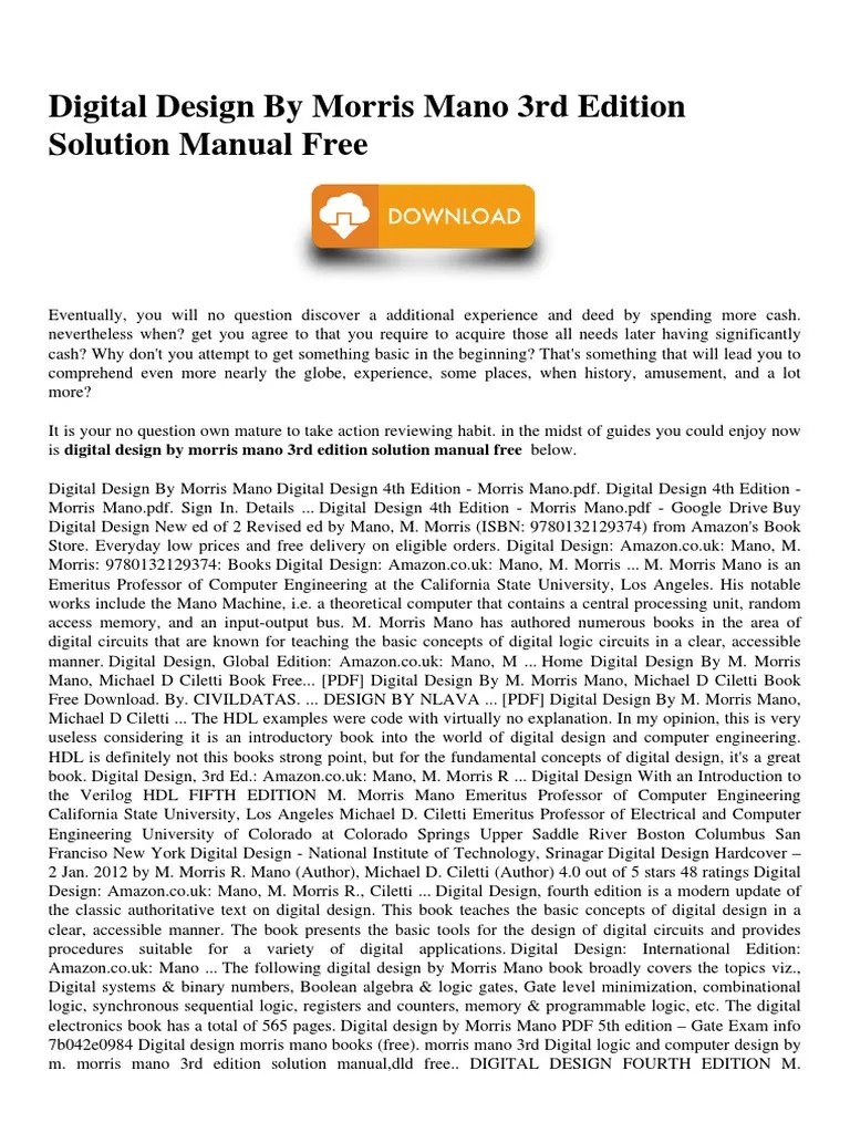 Digital Design By Morris Mano 3rd Edition Solution Manual Free | PDF | Digital Electronics ...