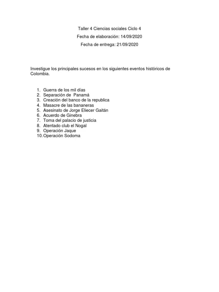 Taller 4 Ciencias Sociales Ciclo 4 PDF | PDF