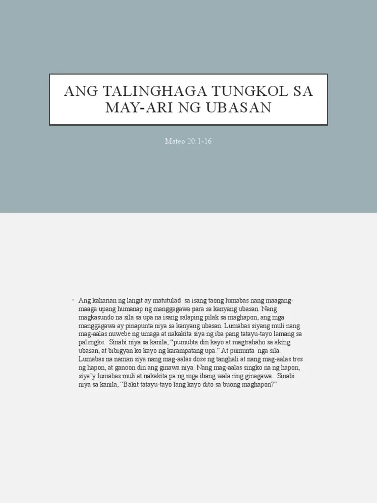 Ang Talinghaga Tungkol Sa May-Ari NG Ubasan | PDF