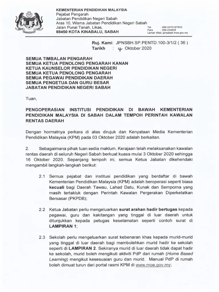 Pastikan setiap borang/surat/dokumen sokongan dibuat dua salinan untuk simpanan balai polis dan simpanan . Pindaan Surat Pengoperasian Institusi Pendidikan Rentas Daerah Pdf