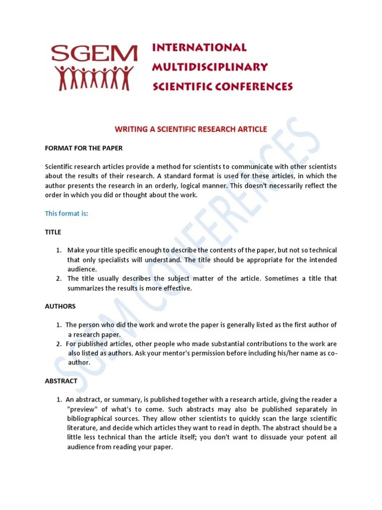 Writing A Scientific Research Article | PDF | Abstract (Summary) | Science