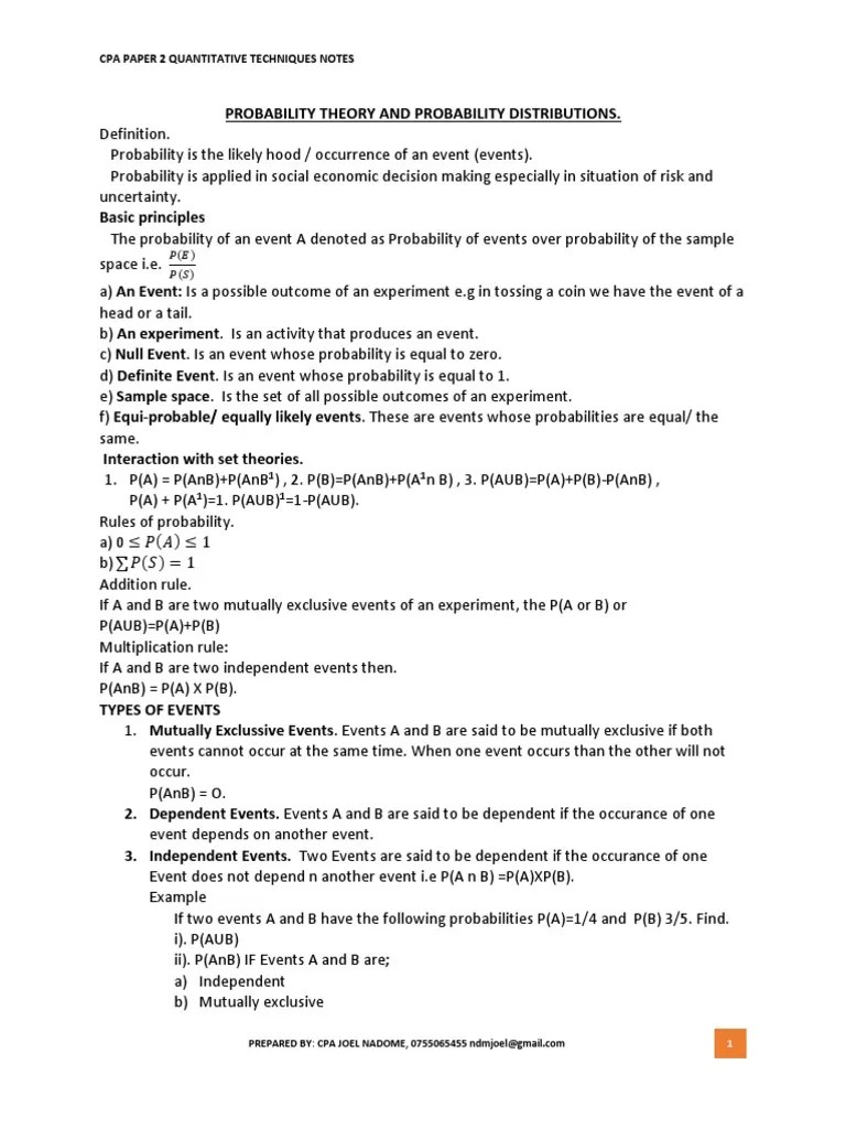 Probability Theory And Probability Distributions | PDF | Probability Distribution | Mean