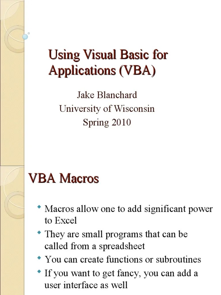 Using Visual Basic For Applications (VBA) | PDF | Control Flow ...