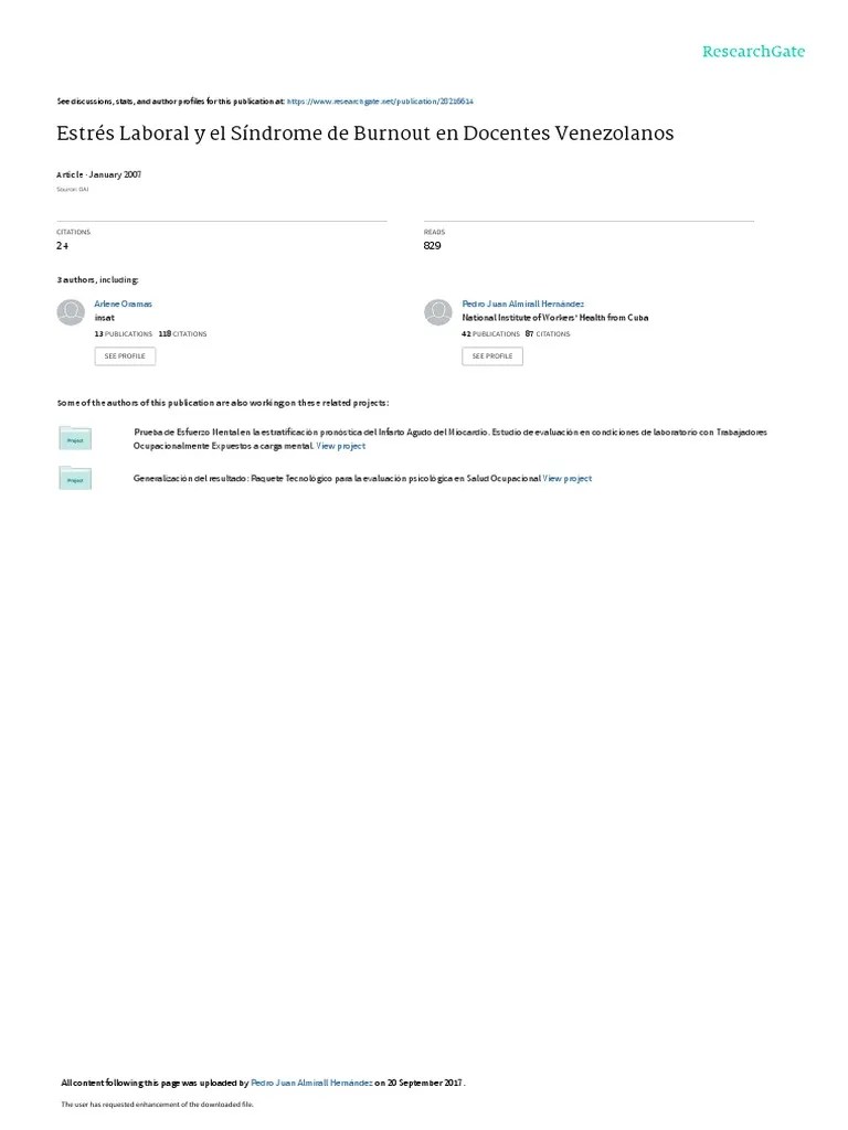 Estres Laboral Y El Sindrome De Burnout En Docente | PDF | Burnout Ocupacional | Autoeficacia