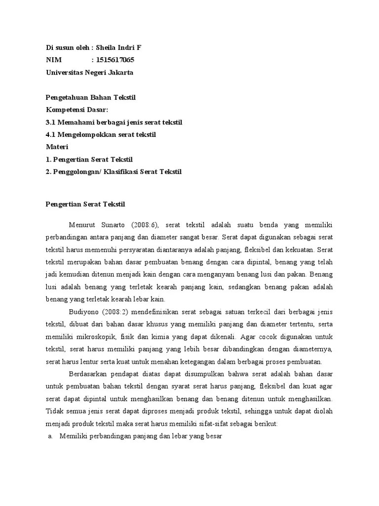 Bahan Ajar 3.1 Memahami Jenis Serat Tekstil | PDF