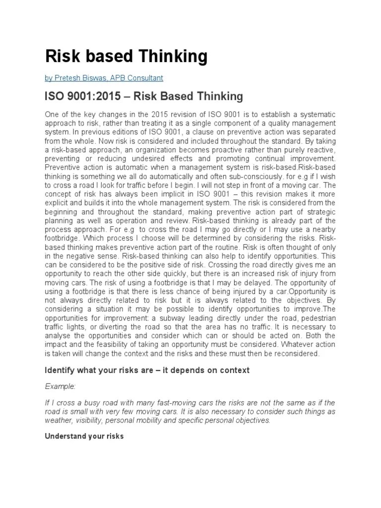 ISO 9001:2015 - Risk Based Thinking | PDF | Quality Management System ...