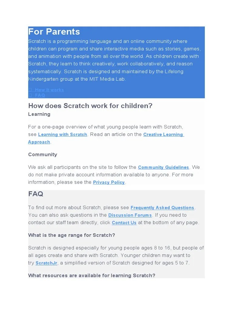 For Parents: How Does Scratch Work For Children? | PDF | Scratch ...