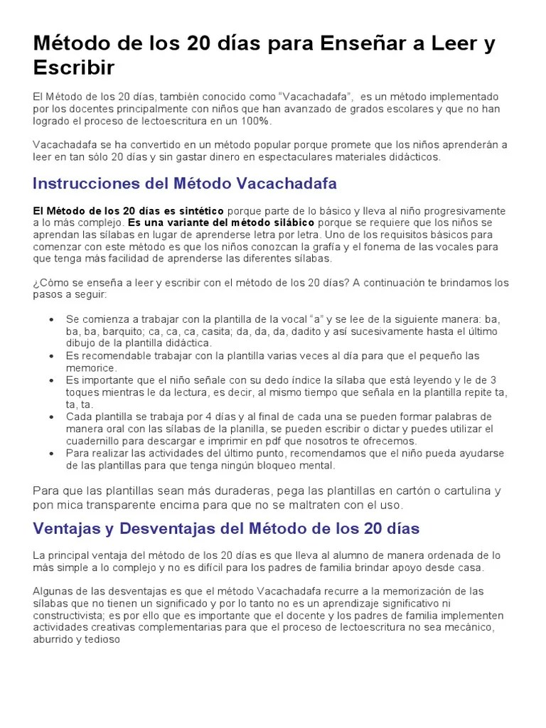 Método De Los 20 Días Para Enseñar A Leer Y Escribir | PDF | Ciencia ...