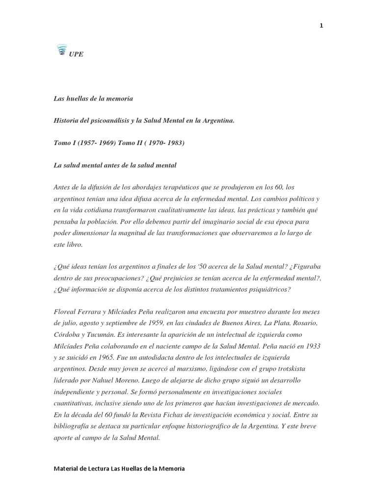 3 - Lectura .Las Huellas De La Memoria | PDF | Trastorno Mental | Salud Mental