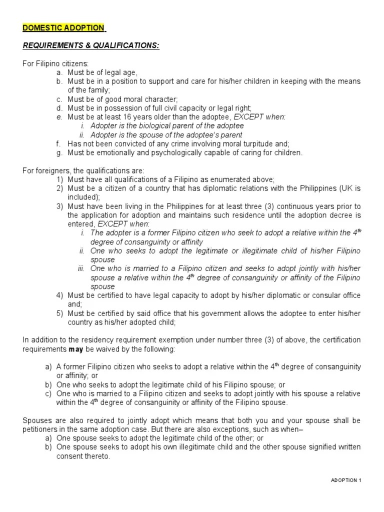 Requirements, Qualifications, And Process For Domestic And Inter-Country Adoption In The ...