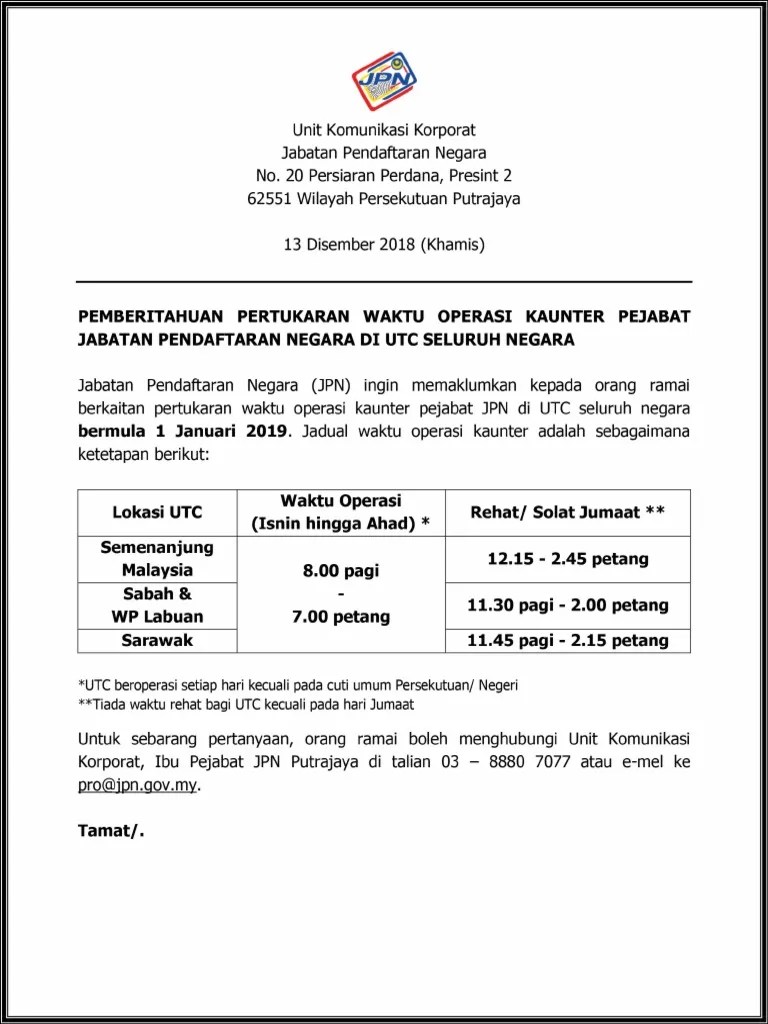 Waktu Operasi Jpn - Makluman Hebahan Waktu Operasi Jpn Bulan Ramadhan 1437h Pdf