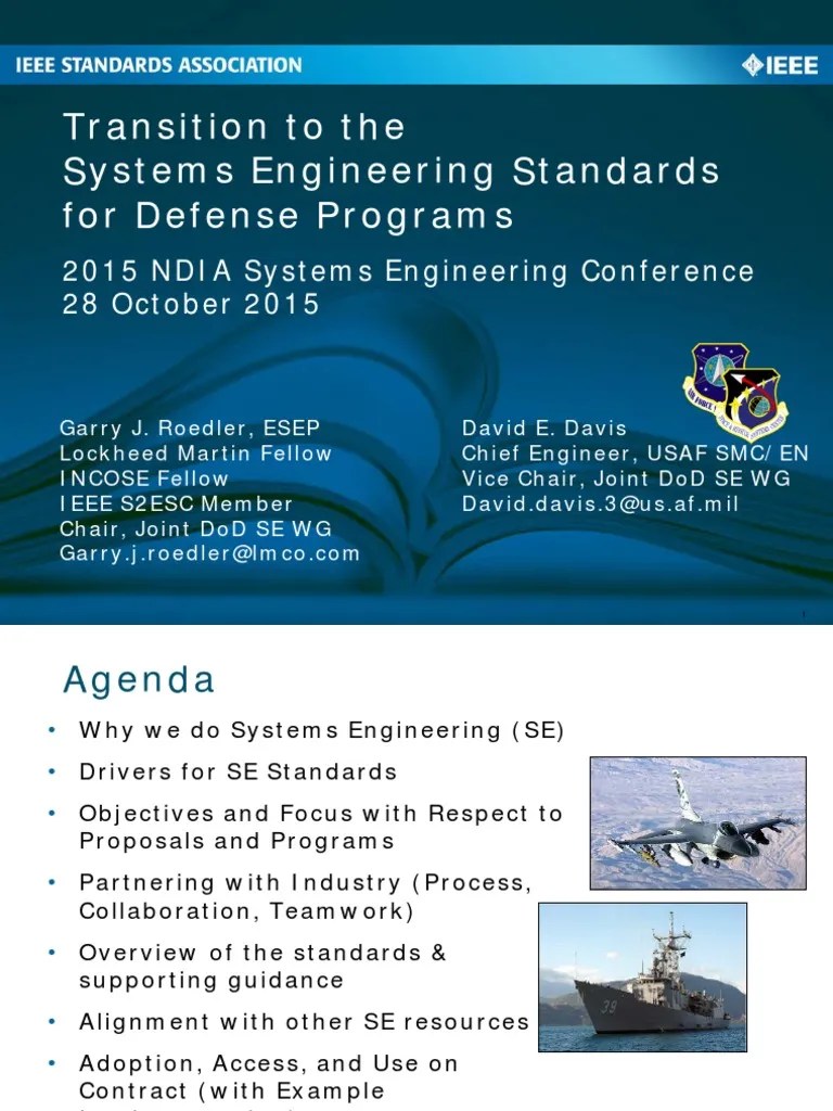 Transition To The Systems Engineering Standards For Defense Programs ...