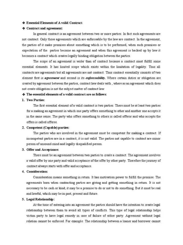 Essential Elements Of A Valid Contract | PDF | Offer And Acceptance | Consent