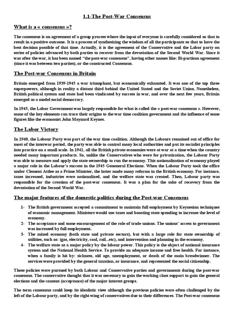 1.1-The Post-War Consensus Whatisa Consensus ? | PDF | Labour Party (Uk) | Conservative Party (Uk)