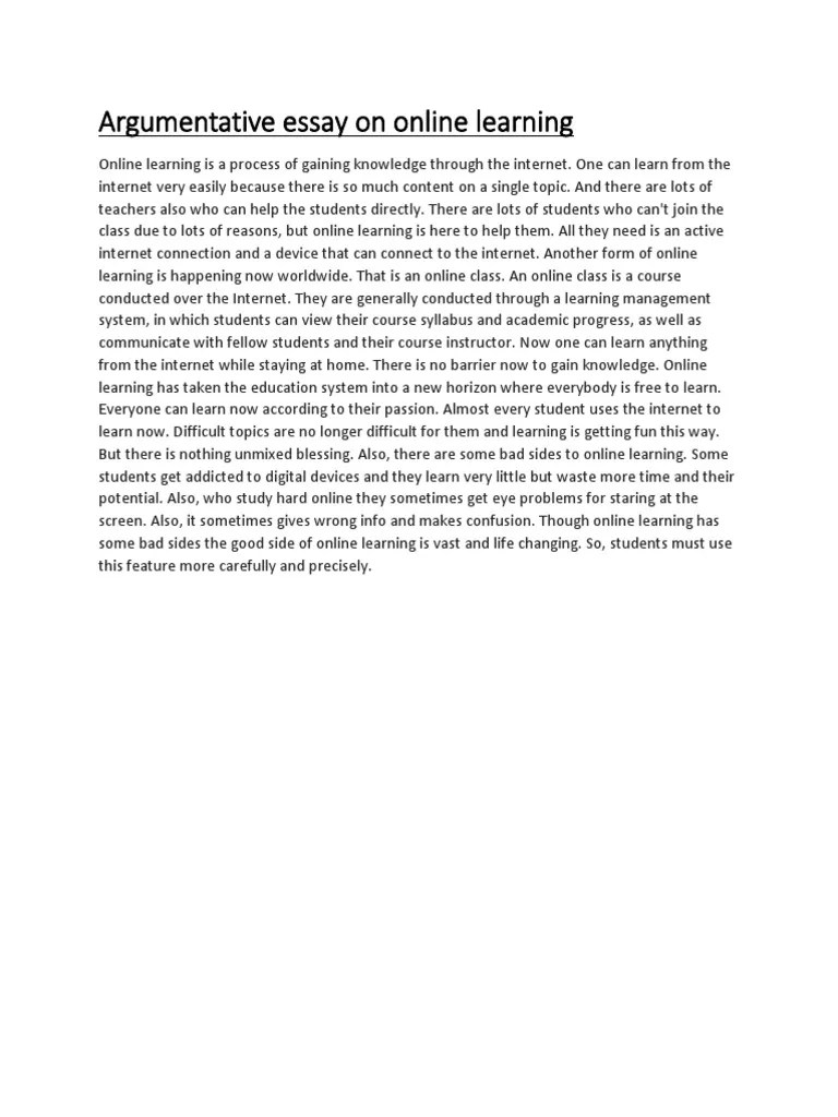 Argumentative Essay On Online Learning | PDF