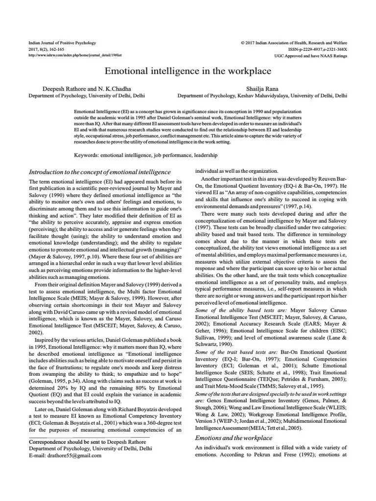 Emotional Intelligence In The Workplace PDF | PDF | Emotional ...