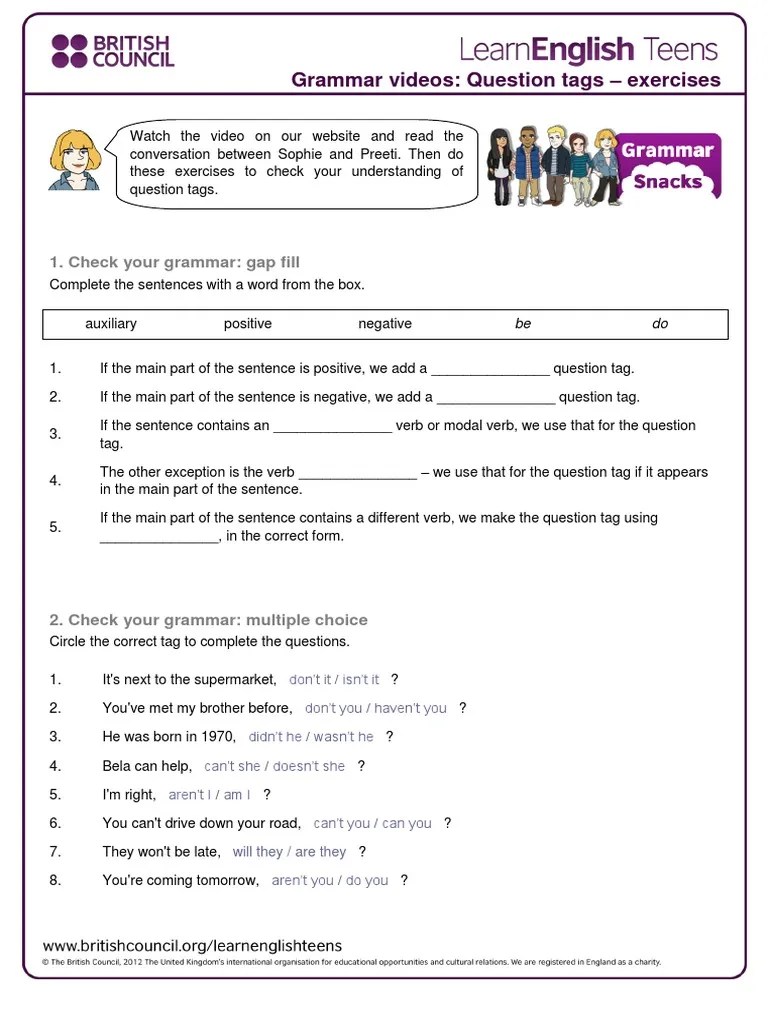 gs question tags exercises pdf