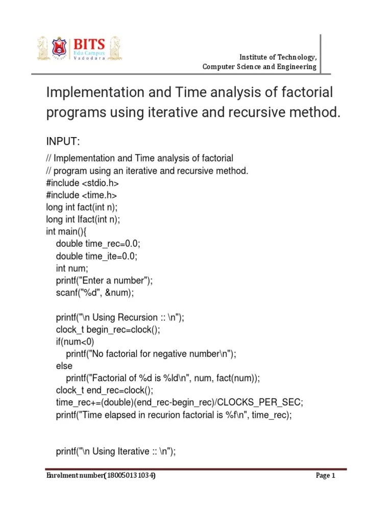 Factorial Program Using Iterative And Recursive Method | PDF