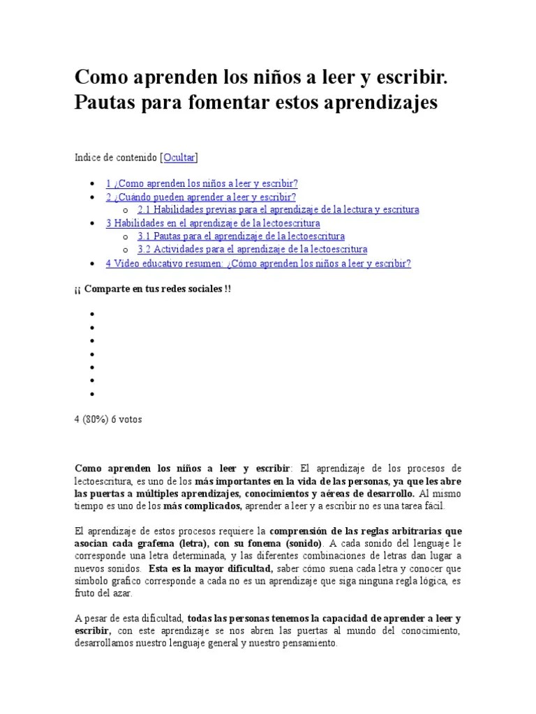 Como Aprenden Los Niños A Leer Y Escribir | PDF | Aprendizaje | Escritura