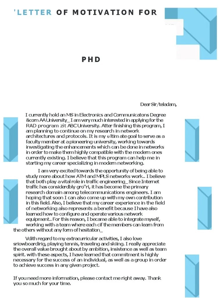 Letter Of Motivation For PHD | PDF