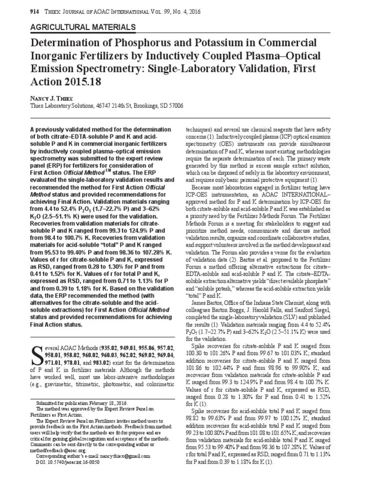Determination Of Phosphorus And Potassium In Commercial Inorgani 2016 | PDF | Potassium Chloride ...