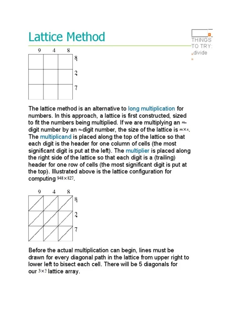 Lattice Method: Long Multiplication | PDF | Multiplication | Applied Mathematics