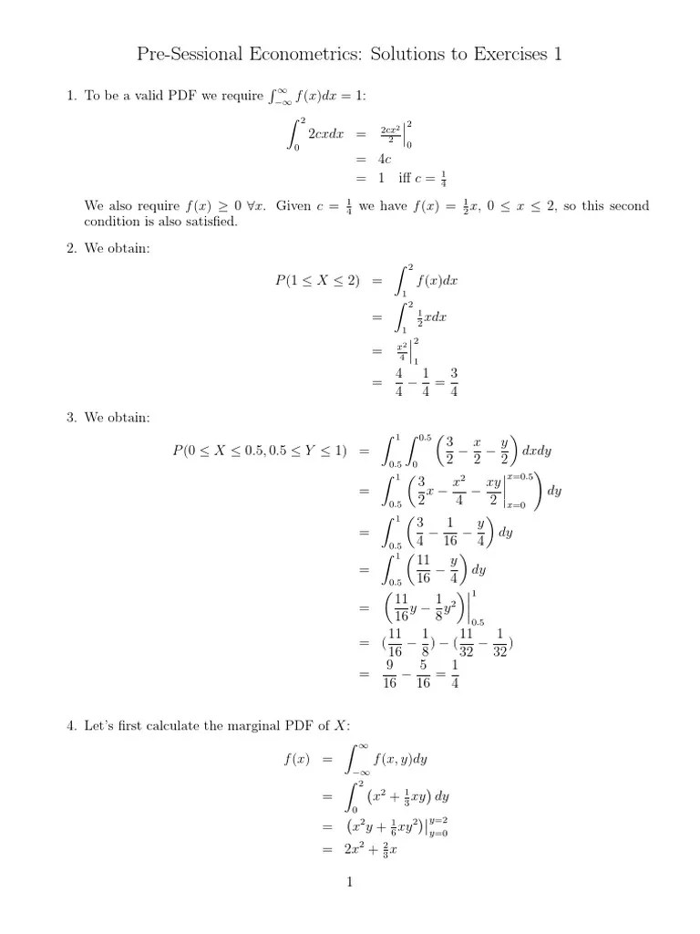 Pre-Sessional Econometrics: Solutions To Exercises 1 | PDF | Teaching ...